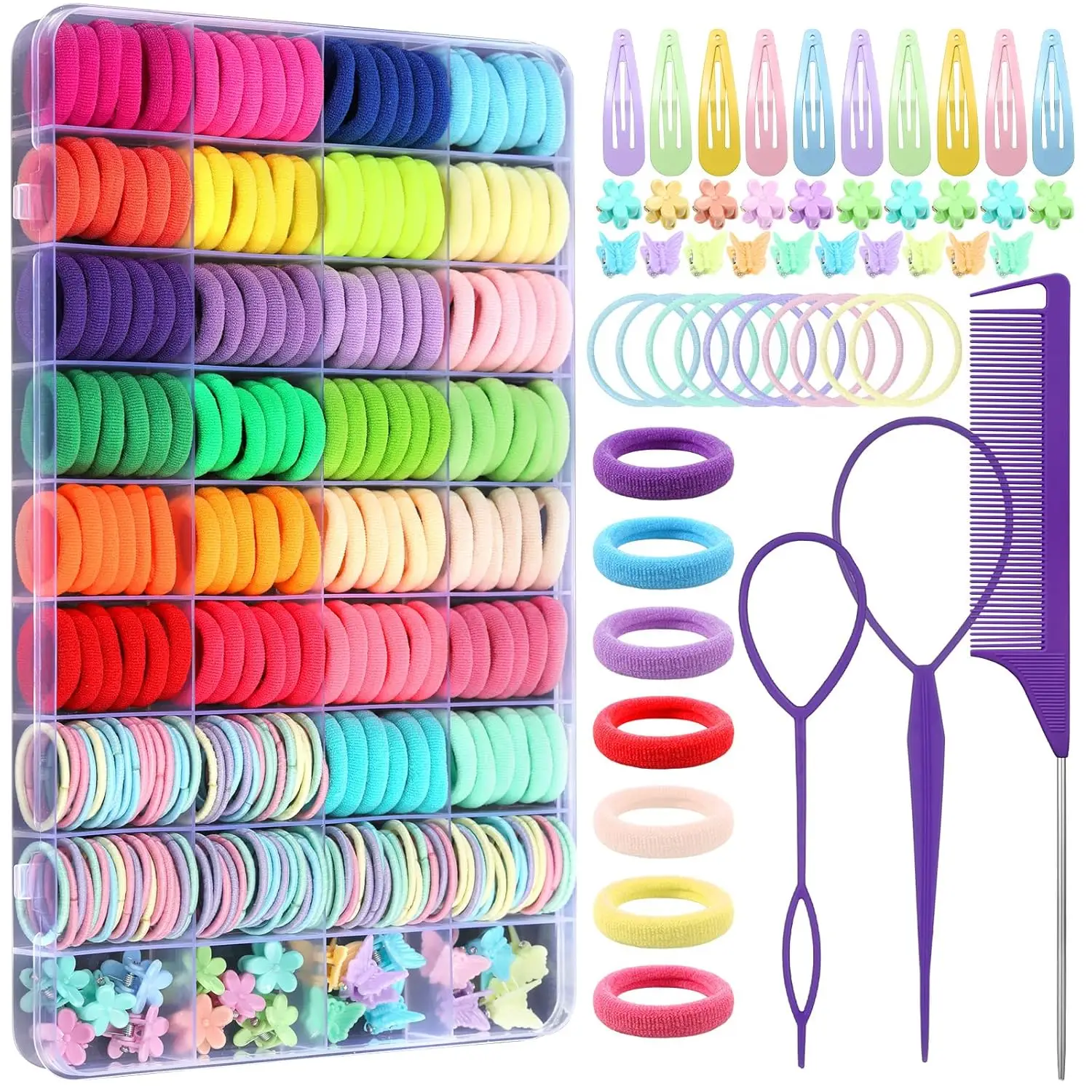 Hair Accessories for Girls -Pieces Toddler Elastic Hair Ties, Hair Clips, and Hair Tail Tools in Colors