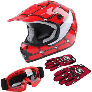 Youth Motorcycle Four Wheeler Riding Racing Helmet Motocross ATV Helmets Offroad Street Dirt Bike Go-Kart BMX MX Full Face Helmet Red Spider Medium Size