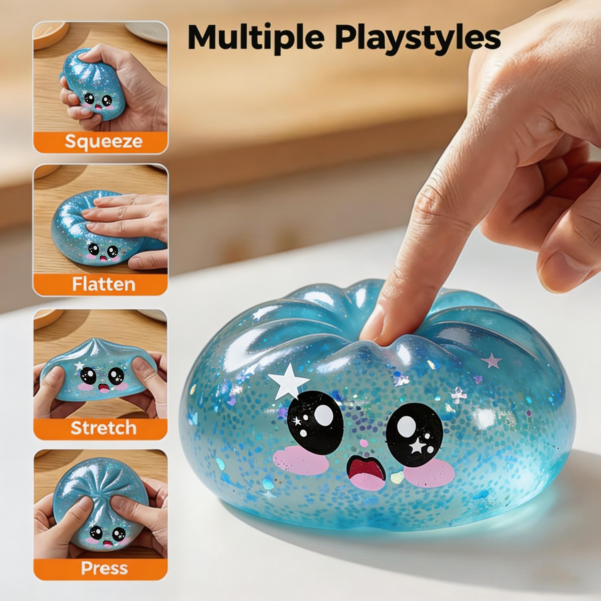 Cute Blue Glitter Steamed Bun Squishy | Slow Rising Stress Relief Toy, Perfect Fidget Gift For Kids & Adults!