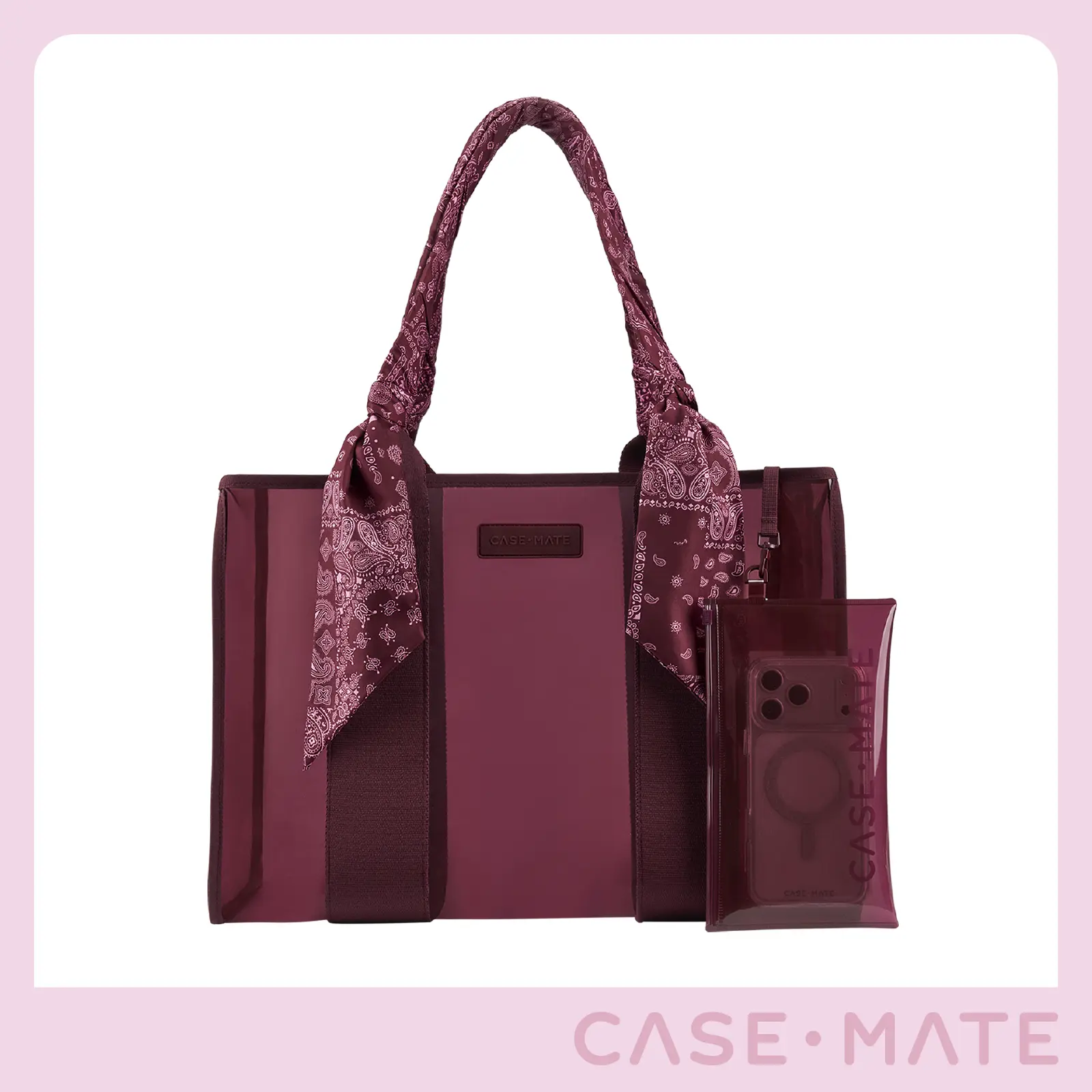 Case-Mate Bow Tote Waterproof Beach Tote for Women - Special Edition, Large Capacity Foldable Shoulder Bag with Bow Accent, Luxury Straps, Snap Closure, Water-Resistant Touchscreen Pouch for Travel & Beach