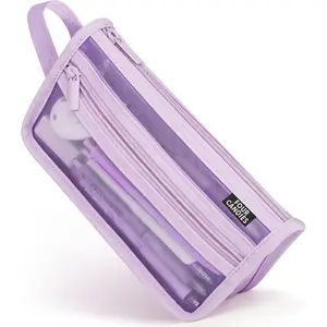 Grid Mesh Pencil Case with Handle and Zipper, Clear Double-layer Pencil Pouch Marker Pouch, Travel Makeup Bag, Cute Transparent Stationary Organizer Pen Bag for Adult Office College
