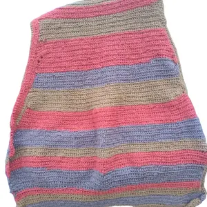 Handmade Crochet Lap Blanket - Striped Pattern in Pink, Red, Gray & Beige