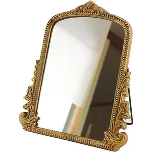 2026 Spring Women's Gifts Small   Makeup Desk Mirror Antique Traditional Chic Arch Table Mirror ,Decor  Carved Mirror for Living Room,Bedroom,Tabletop 11.8" x 9.6"