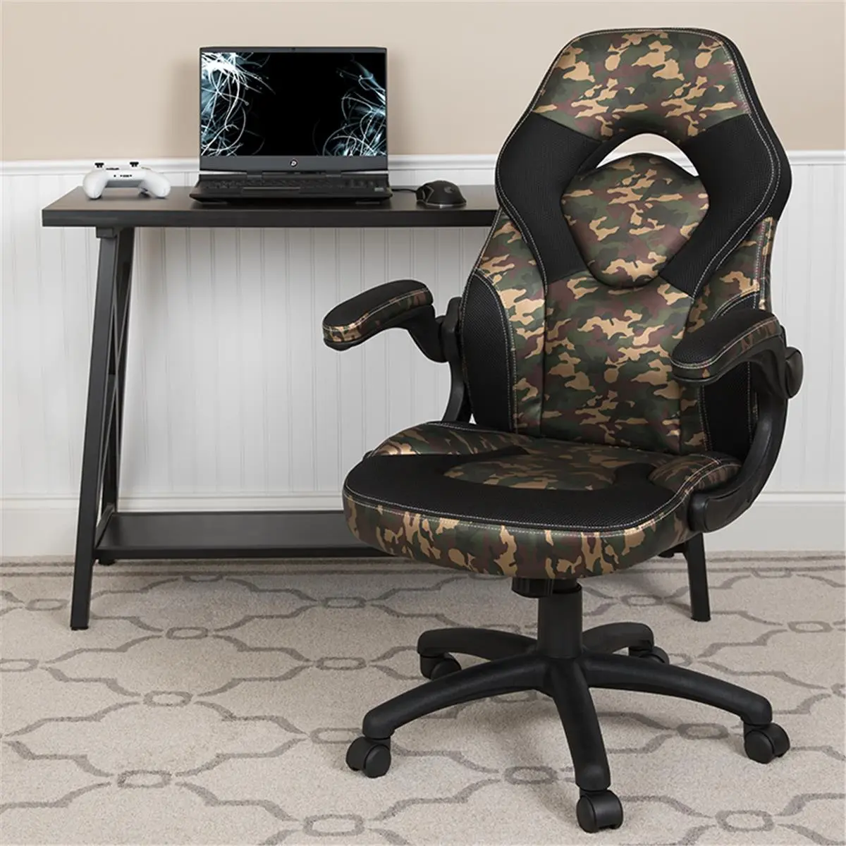 212 MAIN Modern Racing Style Swivel Office Chair with Wing Back Design, Foam Padding, Plastic Base and Pneumatic Height Lift