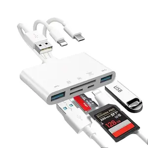5 in 1 USB 3.0 OTG Memory Card Reader for iPhone iPad, SD TF Micro SD Adapter for Photo & Video Transfer