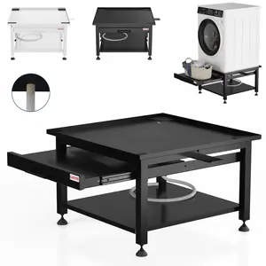 Garvee 24" Wide Washer and Dryer Pedestals with Pullout-Shelf, 21" Hight Laundry Pedestal with Adjustable Anti-Vibration Pads, Drain Pan and Hose, 800 lbs Capacity, Black