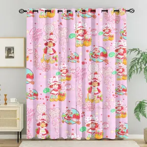 Strawberry Shortcake "Sweeter Every Day" Print Blackout Privacy Grommet Curtains, 2 Panels Thermal Insulated Sun Protection Window Drapes for Bedroom, Balcony, Living Room, Cute Kawaii Pink Kids Room Decor Home Textile