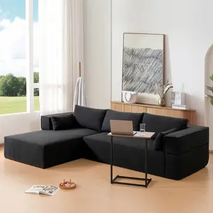 112" Modular Sectional Sofa with Free Side Table, Wide Seat, Wrinkle-Resistant Boucle Fabric, No Assembly Required, Chaise, Free Combination