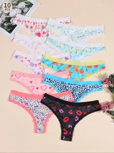Women's Floral Print Contrast Lace Panty, Soft Comfy Breathable Knicker for Daily Wear, Underwear for Women
