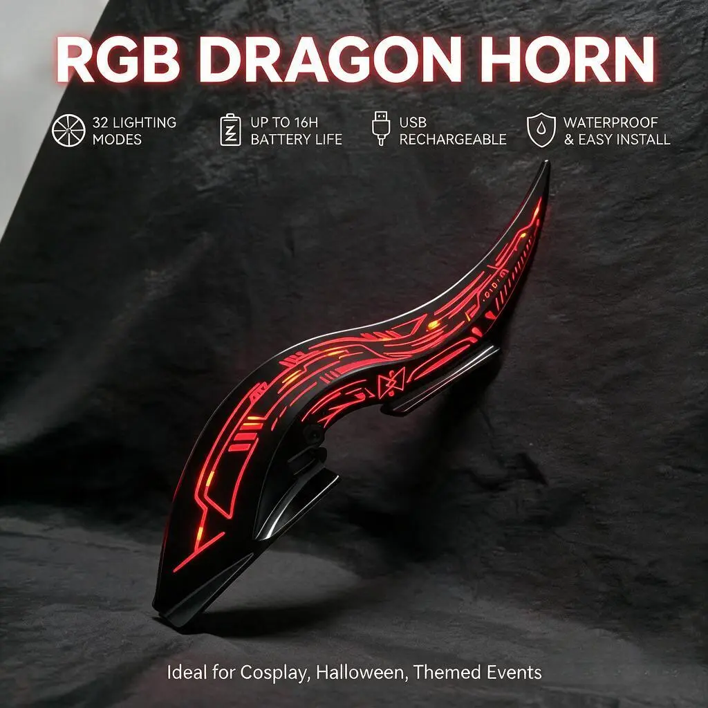 Ultimate Glow Upgrade!Cyberpunk Dragon Horn LED Car Decor - 32 Expressive Modes, 16Hrs Type-C Battery, Stick-On Easy Install, Stand-Out Street Dominator Auto Accessories