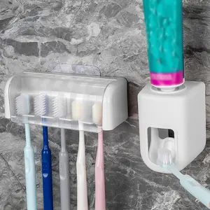 Wall Mounted Toothbrush Holder, 1 Count Toothbrush Storage Rack with Automatic Toothpaste Squeezer, Toothpaste Dispenser, Bathroom Supplies, Bathroom Accessory for Home Dormitory Hotel