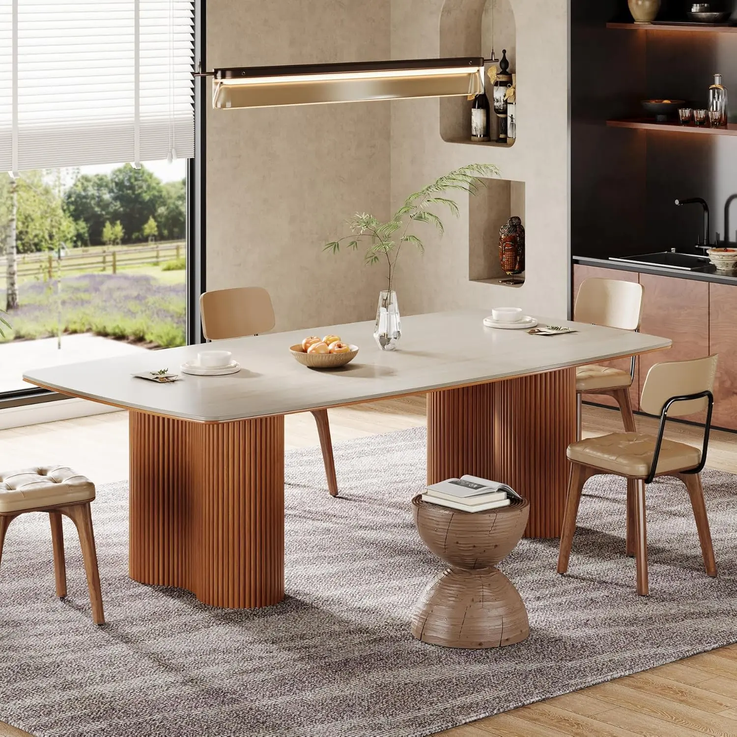 Tribesigns 78.7" Sintered Stone Dining Table for 8-10，Luxury Rectangular Kitchen Table with Solid Wood Legs, Mid-Century Dining Room Table for Living Room homeessentials