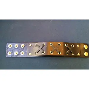 Black Leather 1.5 Inch Wide Cuff Bracelet with Criss-Cross Straps ~Adjustable~