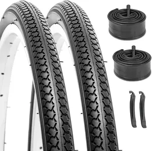 Hycline 26 Inch Bike Tires Set: 2-Pack 26X1 3/8 inch (37-590mm) Folding Replacement Bicycle Tires and Pair 26X1 3/8 Bike Tubes Schrader Valve with Tire Levers for Vintage Urban City Commuter Bike
