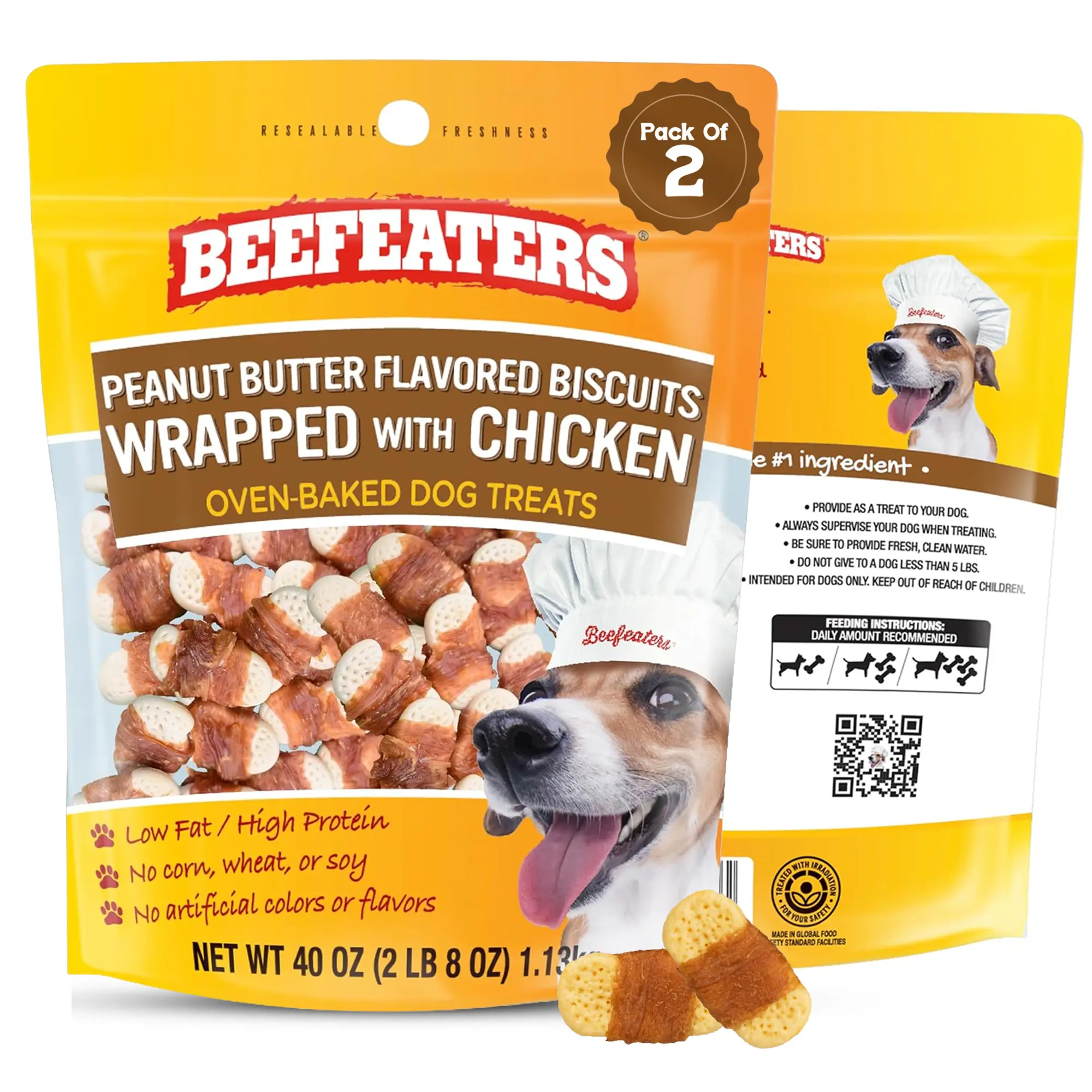 Beefeaters Peanut Butter Dog Biscuits with Real Chicken 40oz (Pack of 2) - Oven-Baked, High-Protein, Low-Fat Treats for Small, Medium & Large Dogs – Ideal for Training, Dental Benefits - No Artificial Flavors