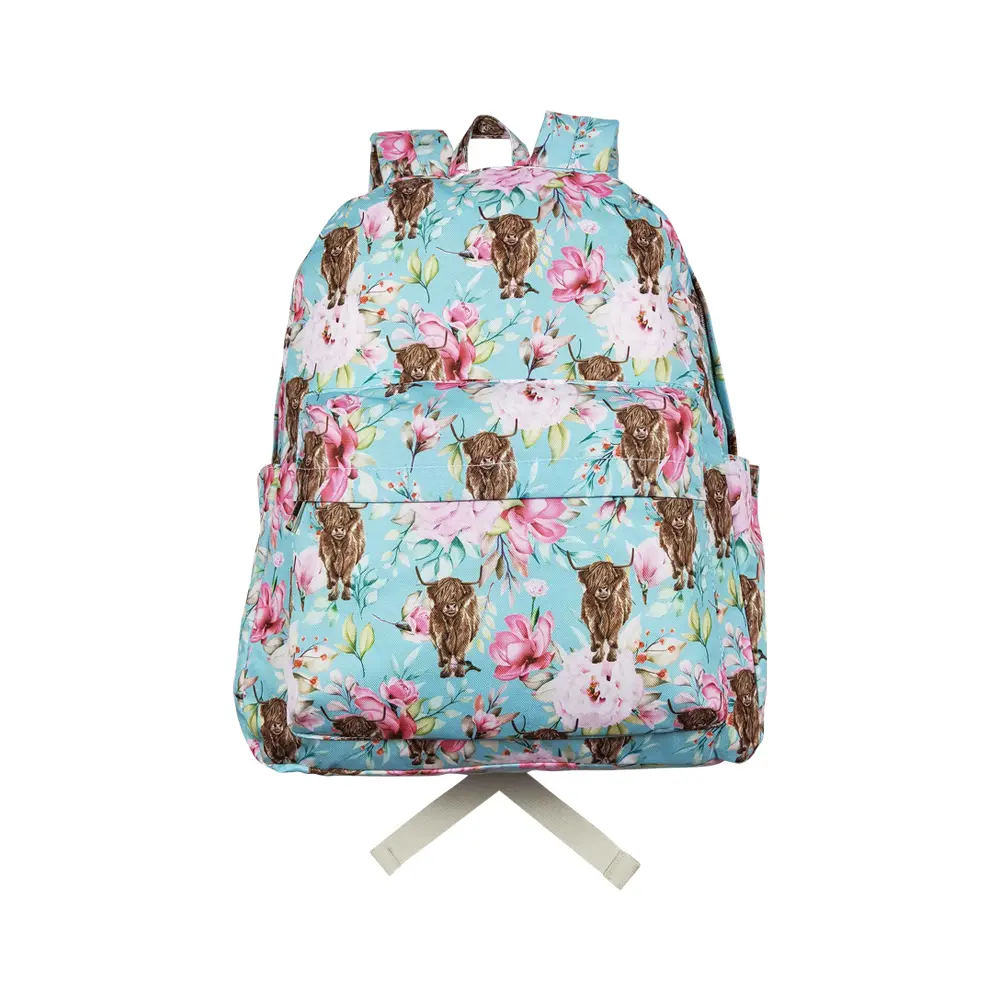 Girls' School Backpack, Cute Western Highland Cow Floral Graphic Print, Lightweight Travel Daypack for Kids, Backpacks For School, For Girls, No Wheels, Elementary School