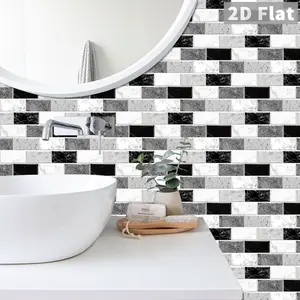 2D Flat & Marble Subway Tile Stickers, Peel and Stick Waterproof Backsplash Panels, Modern Mosaic Design, Easy Installation & Removable