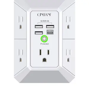 Wall Charger, Surge Protector, 5 Outlet Extender with 4 USB Charging Ports, 3-Sided 1680J Power Strip Multi Plug Adapter Spaced for Home Travel Office