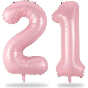 21 Balloons Number, Giant Pastel Pink Number 2 & 1 Helium Foil Balloon for Women 21st Birthday Decor, 40 Inch Self Inflating Mylar Number 21 Balloons for Girls Anniversary Party Decorations Supplies