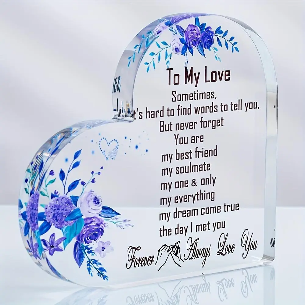 Acrylic Heart Shape Memorial Plaque, Romantic Birthday Anniversary Gift for Girlfriend Boyfriend, Home Decor Ornament for Living Room Bedroom, Signs, Decorative Plaque Sign, Vintage Plaque Decor, Acrylic Photo Plaque, Plaque Decorations