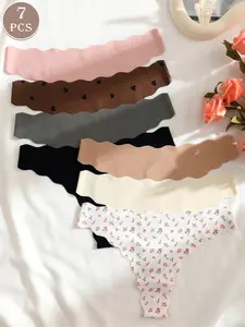 7 Pack Women's Heart Cutout Back Design Seamless Briefs Underwear