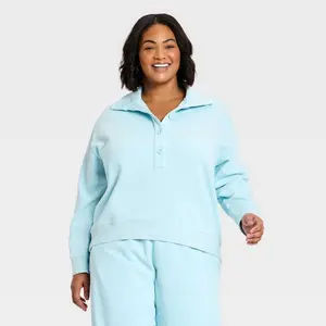Women's Button-Front  Sweatshirt - Universal Thread Blue 1X