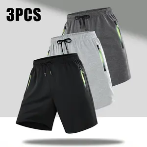 Men’s outdoor casual athletic shorts, suitable for everyday wear, running, fitness, and outdoor travel; 100% polyester knit fabric, elastic waistband with drawstring, zippered pockets—machine washable, ideal for summer activities.