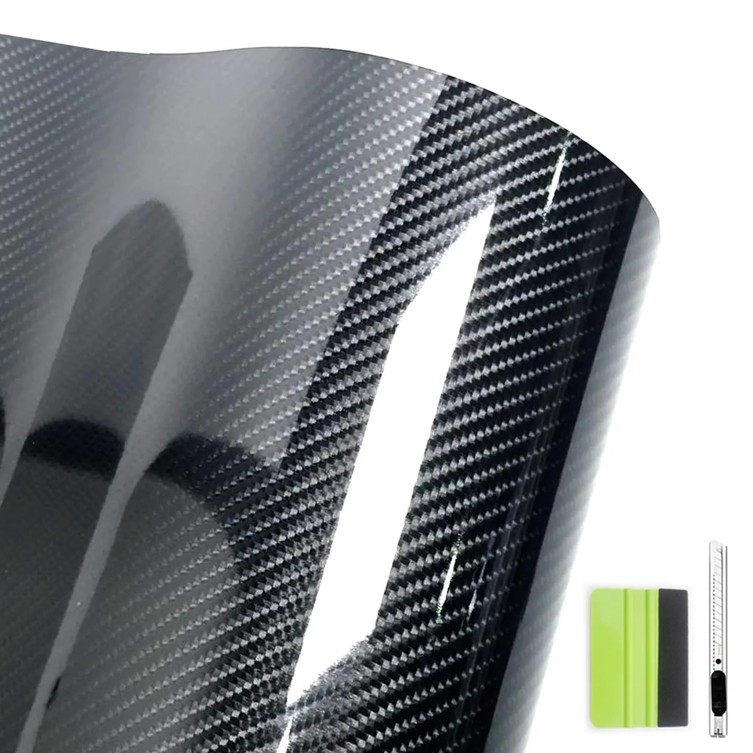 Carbon Fiber Vinyl Roll With Wrap Tools Accessories, 12inch x 5ft Universal Black Dry Carbon Fiber Wrap Car Door Edge Guards Detailing, Overlay Wrap Roll DIY 7D Protective Anti-Scratch Sticker