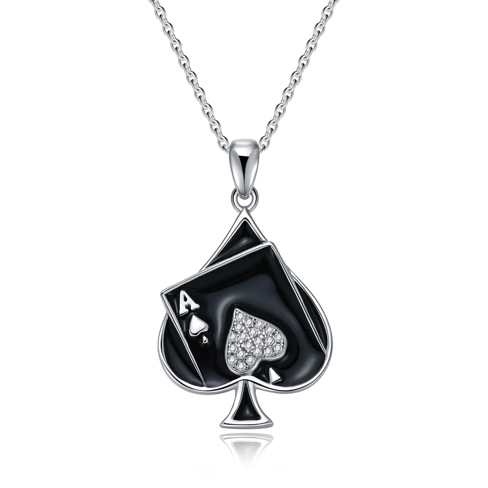 925 Sterling Silver Ace of Spades Poker Necklace - Lucky Charm Pendant - Edgy Streetwear Jewelry