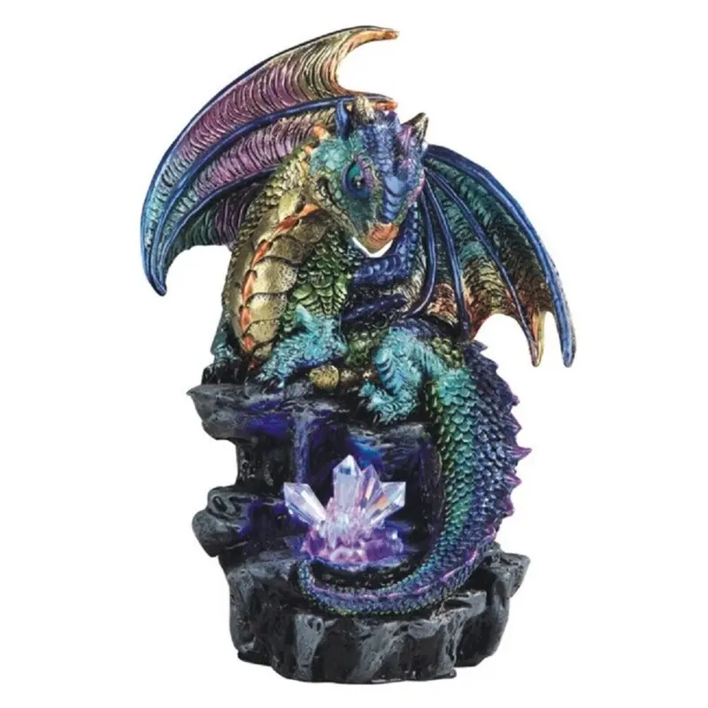 Green and Purple Dragon with LED Light up Crystals Medieval Fantasy Figurine New