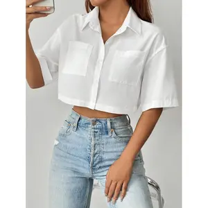 Women's Short Pure White Fashionable Shirt,Short Sleeve Tops