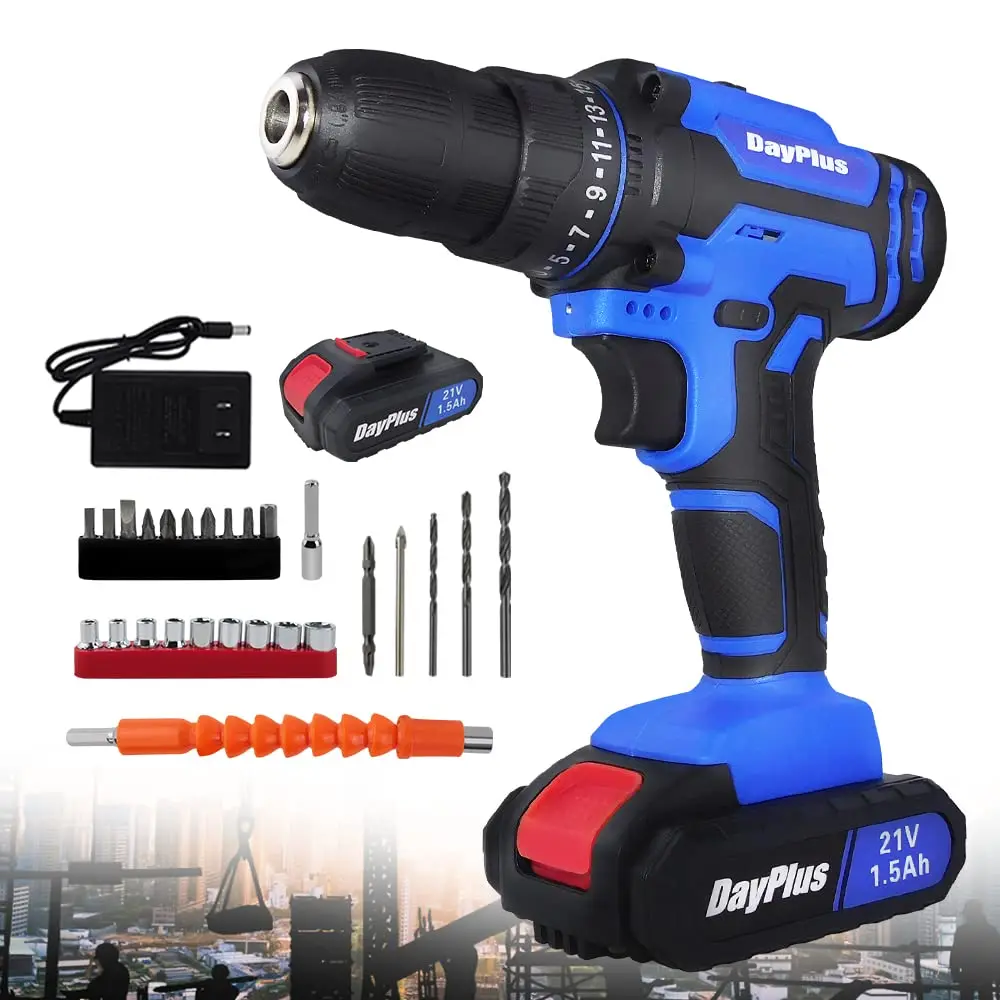 Cordless Drill Driver Set Electric Power Drill Set with 1 Battery & Charger, 3/8” Keyless Chuck, 2 Variable Speed, 400 In-lb Torque, 25+1 Position and 26pcs Drill/Driver Bits toolkit essentials*