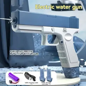 [Rechargeable Electric Water Gun] High-Capacity Dual Magazine Rechargeable Electric Water Gun - Long-Range Shooting, Textured Grip Handle, Ideal for Beach & Pool Parties, Outdoor Water Battles summer toy water  glock  gun