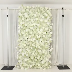 Roll Up Flower Wall Backdrop with Fabric Backing – 8ftx4ft White Artificial Silk Roses & Baby's Breath