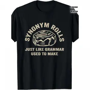 Funny Grammar Pun Synonym Swing for/compatible for Cinnamon Rolls Teacher Humor T-Shirt - Soft Retro Loose Fit Unisex Tee, Gift for Educators, and Vocabulary Lovers (Year-Round Wear)