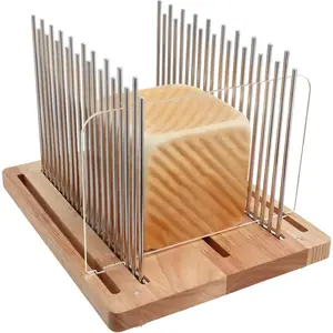 Bread Slicer, Stainless Bread Slicer for Homemade Bread,Bread Slicing Guide, Foldable and Compact Cutting Guide, and Stable Wooden Structure for Bread Loaf Slicer