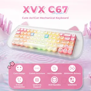 XVX C67 AcriCat Mechanical Tri-Mode Keyboard With Ragdoll Keycaps, QMK/VIA Gasket, RGB Hot Swappab, US ANSI 65% Layoutle, bluetooth