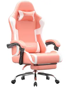 Dowinx Pink Ergonomic Gaming Chair: Massage Lumbar & Footrest, 330lb Capacity 2D-Linkage Armrest Computer Chair, Cute & Professional Home Office Desk Chair