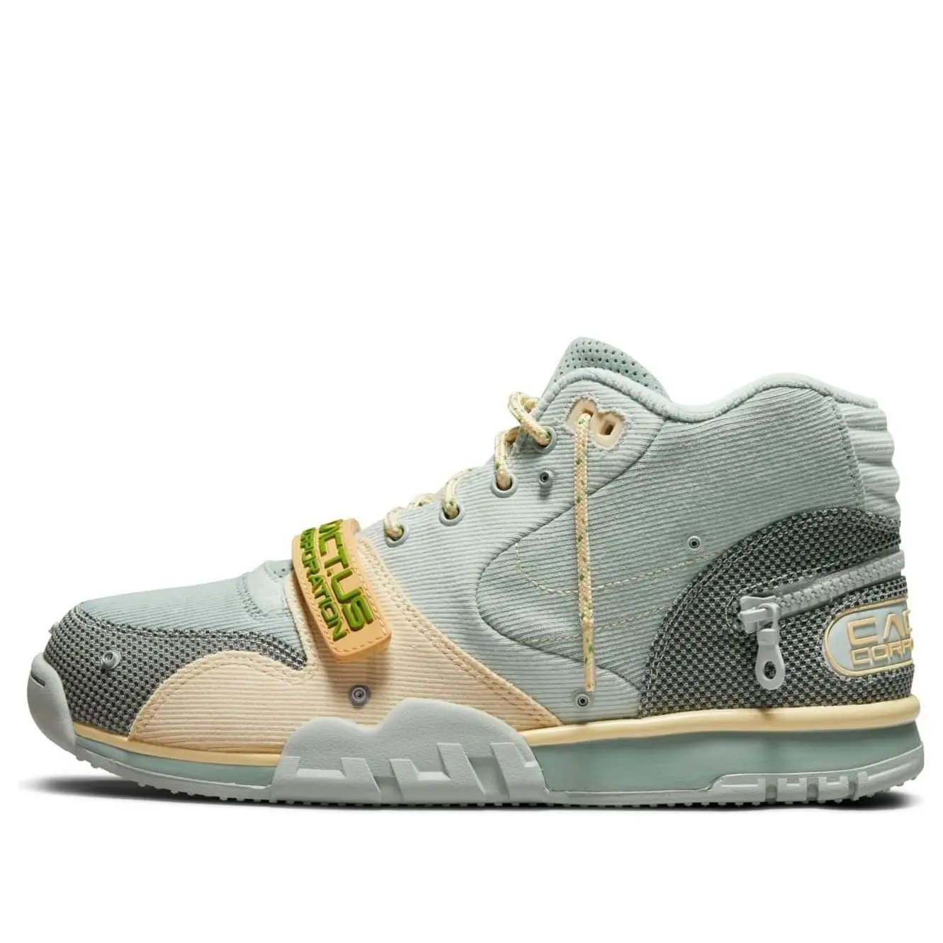 Nike x Travis Scott Air Trainer 1 SP 'Grey Haze Olive Aura Canvas' DR7515-001 Nike x Travis Scott Air Trainer 1 SP 'Grey Haze Olive Aura Canvas' DR7515-001