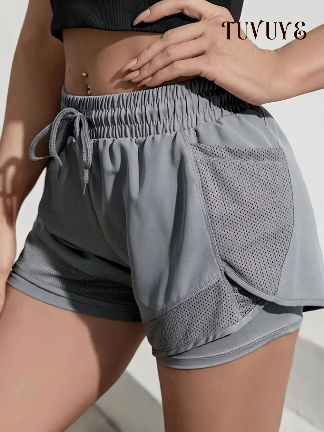2-in-1 anti-exposure sports shorts, quick-dry fitness shorts with pockets, high-waisted breathable yoga running three-inch inseam shorts, sizes S–XXL, multicolor set