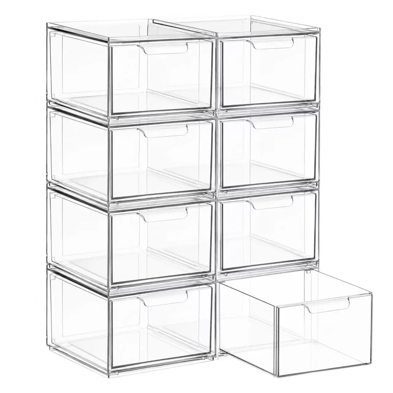 4/8 Pack Small Clear Stackable Acrylic Storage Boxes for Art Tool & Sketch, Storage Drawers, Storage Organizer, Clear Plastic Makeup Organizer, Ideal for Vanity, Cabinet, Desk Organization
