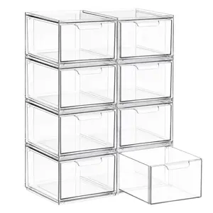 4/8 Pack Small Clear Stackable Acrylic Storage Boxes for Art Tool & Sketch, Storage Drawers, Storage Organizer, Clear Plastic Makeup Organizer, Ideal for Vanity, Cabinet, Desk Organization