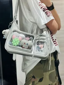 Simple and fashionable homemade transparent pain bag niche design small food volume shoulder messenger bag, multi-pocket design adjustable shoulder strap messenger bag, suitable for the second dimension daily outing, etc.