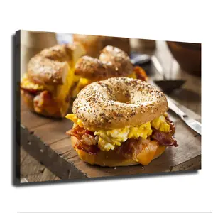 Hearty Breakfast Sandwich Bagel Food Wall Art Posters Pictures for Gallery Room Aesthetic Living Room Bathroom Bedroom Decor