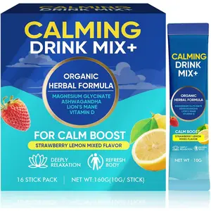 Calming Powdered Drink Mix with Magnesium Glycinate Powder, L-Theanine, Vitamin D, Cortisol Calm Drink for Relaxation & Focus, Support Cortisol, Non GMO, Vegan, Strawberry Lemon Flavor, 16-Pack