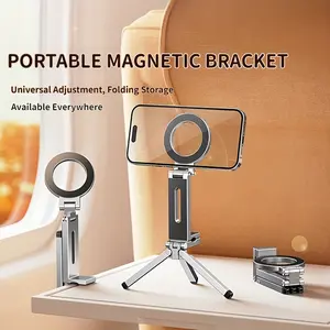 Portable plastic magnetic Multipurpose Phone Holder, Cell Phone Mount for car/travel/desktop use - foldable, strong magnetic force, universal, angle adjustable, travel accessory, desktop organizer, compact stand, stylish accessory, durable, stable grip.