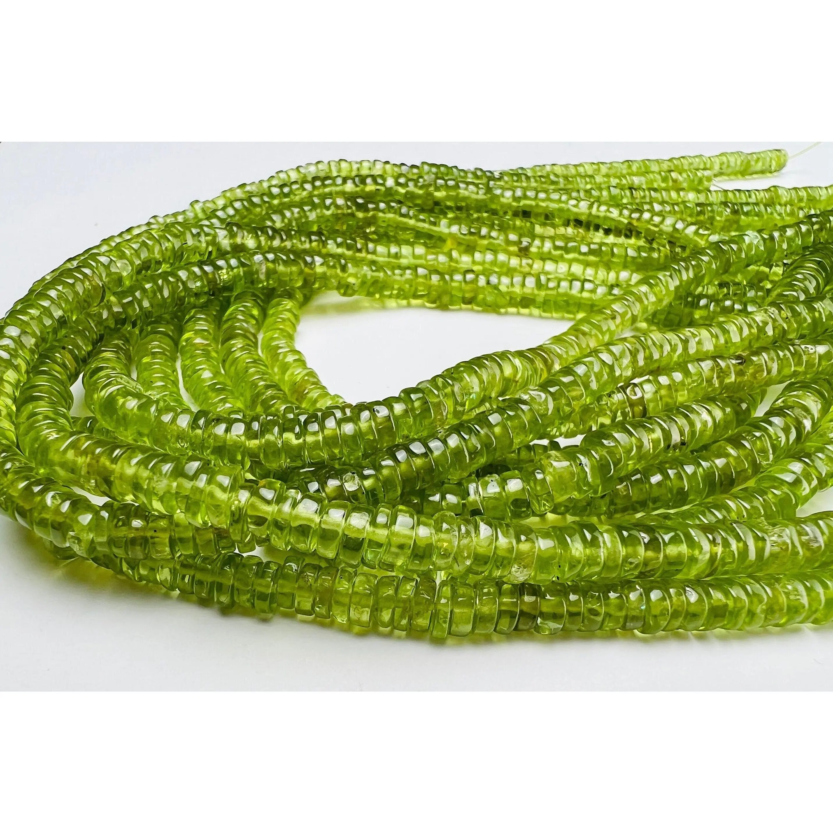 Peridot Smooth Heishi 4-6mm Washer bead AAA quality Natural Gemstone 7" ,14, strand. August Birthstone
