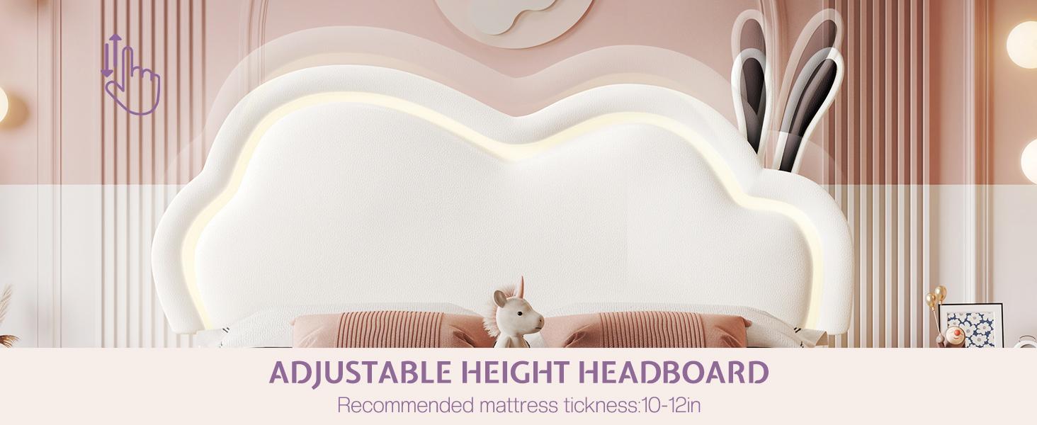 AMERLIFE Floating Bed Frame with Adjustable LED Headboard, Cute Leather Upholstered Platform Bed Frame with Wood Slats Support, Easy Assembly/Best Gift Ideas/Christmas Gifts