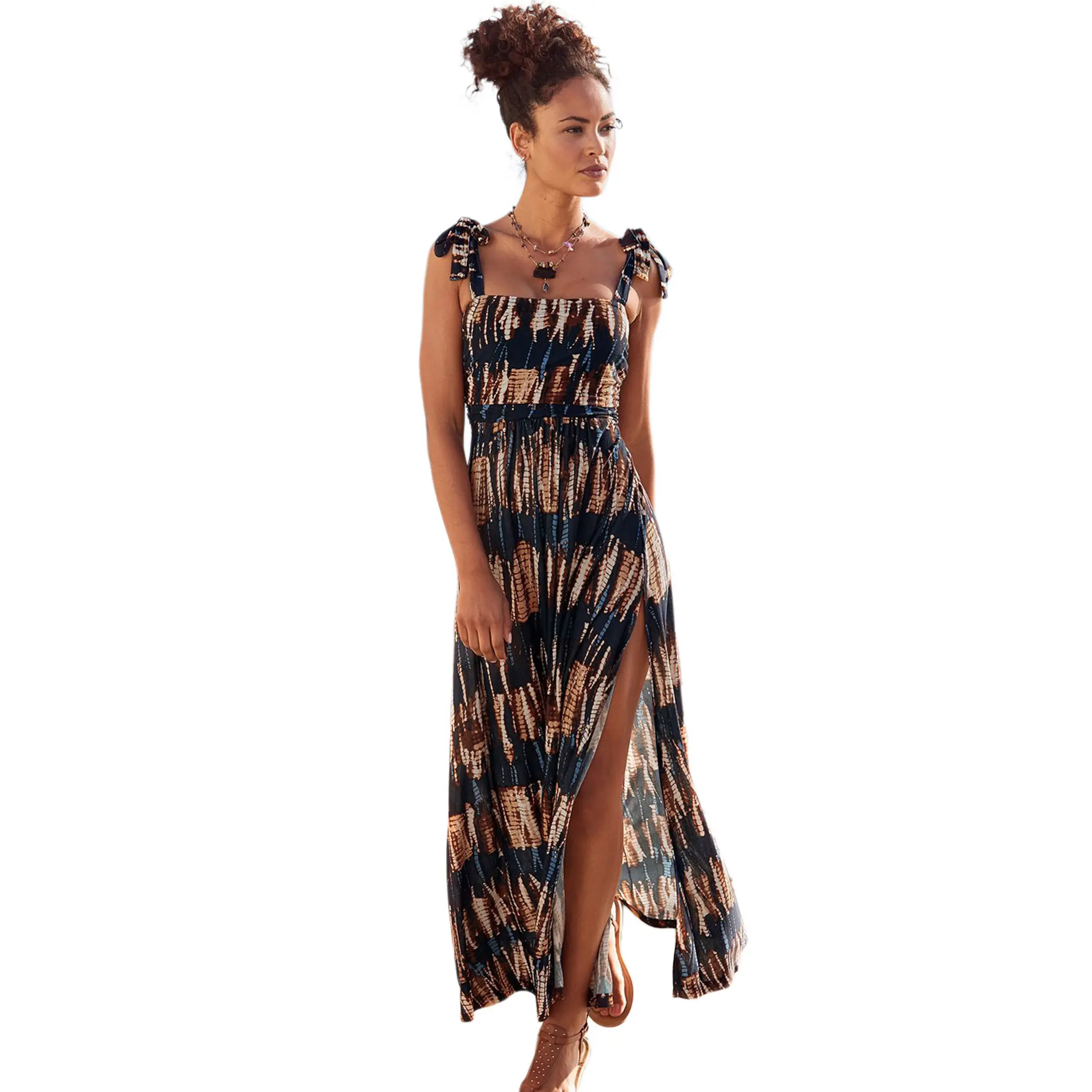 LASCANA Women's Tie Strap Slit Maxi Dress