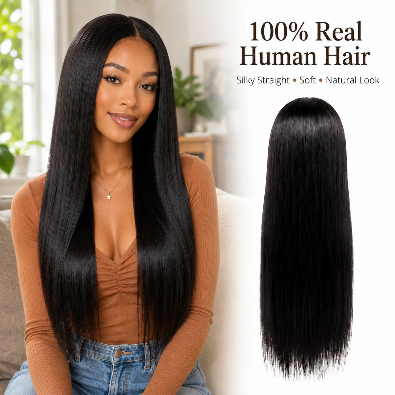 100% Human Hair Topper Wig Clip In Hairpiece Natural Black 12–28 Inch Virgin Remy Human Hair Hair Topper Wig Human Hair System Full Wig Seamless Invisible Hair Replacement for Women Soft Straight Natural Look